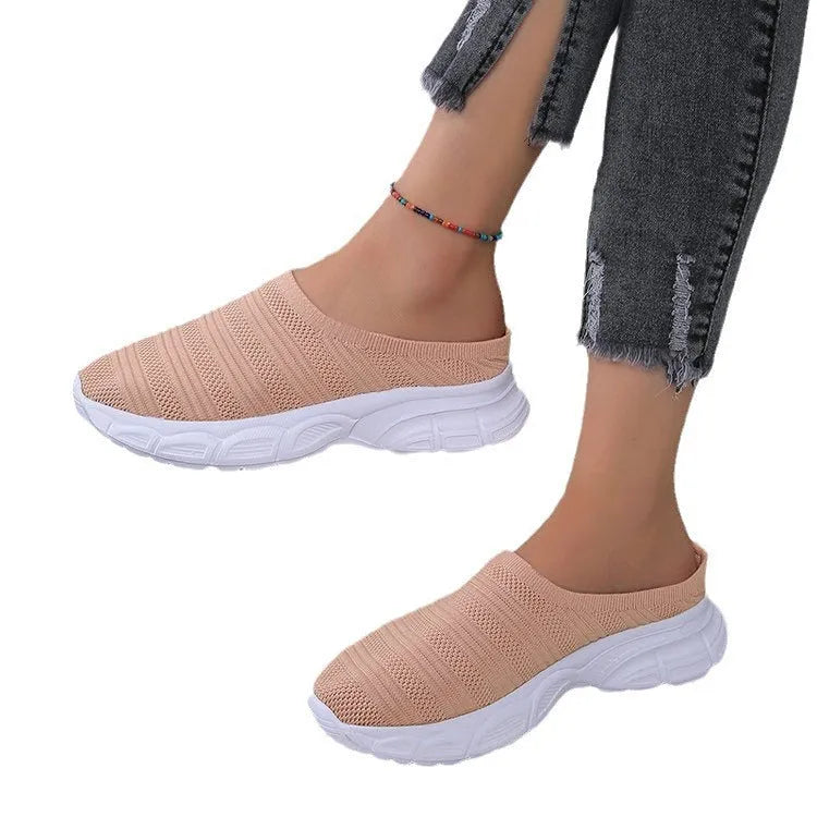 Women's mesh lazy semi slipper casual wedge heels round toe breathable upper rubber sole available in multiple colours sizes 35-43