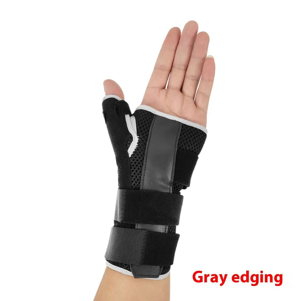 Carbon fibre sports wrist guard with adjustable thumb strap in black with grey edging