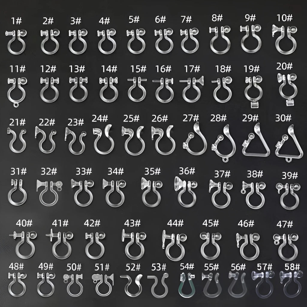 Transparent plastic U-shaped ear clip converter for converting stud earrings into clip-on style, unisex design