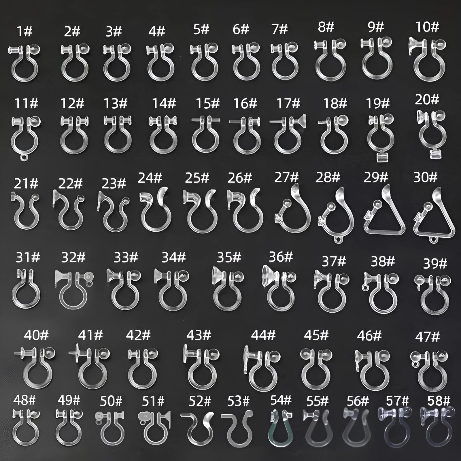 Transparent plastic U-shaped ear clip converter for converting stud earrings into clip-on style, unisex design