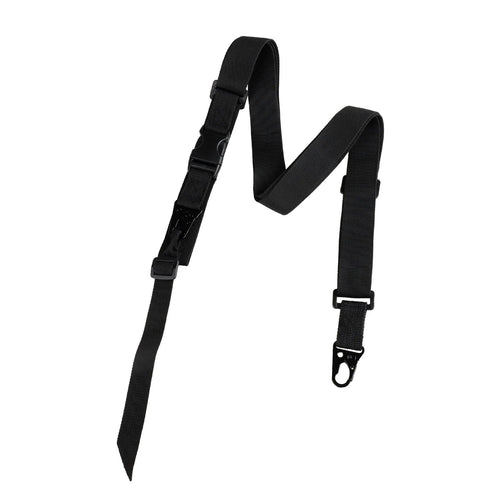 Army green nylon crossbody sling strap with alloy snap buckle, laid flat to show 148cm length