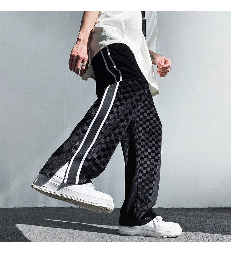 Falling Sense straight loose fit wide leg casual polyester trousers in grey, front view