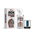 Car wheel hub rust removing cleanser 120ml bottle with sponge mop on a white background