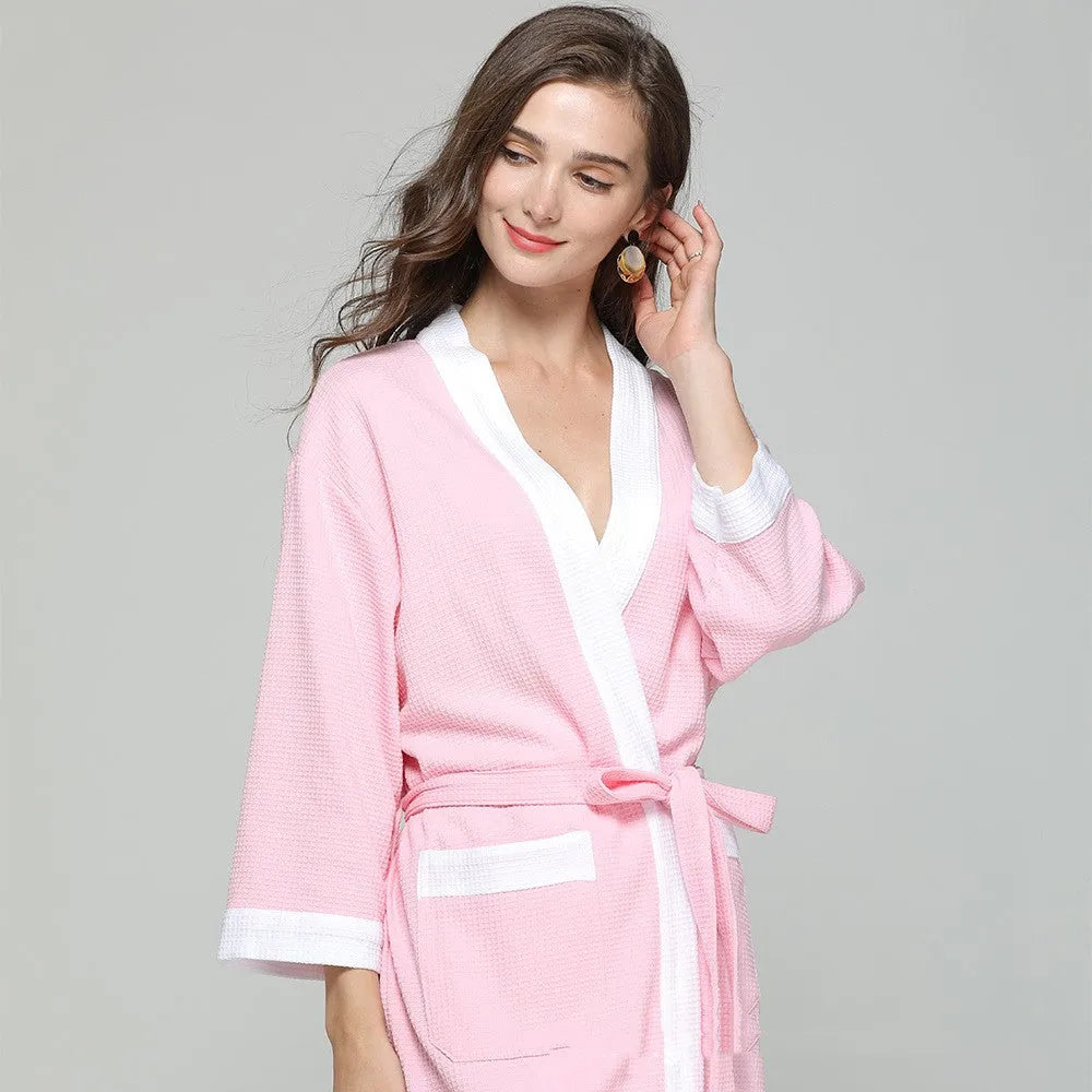 Cotton waffle robe bathrobe towel cardigan for men in gray black with long sleeves and wide brim