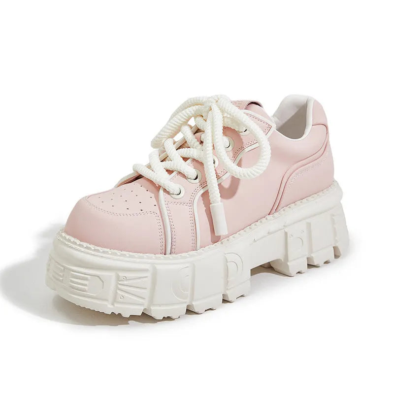 Women's beige leather casual shoes with muffin bottom sole design and rubber foam soles