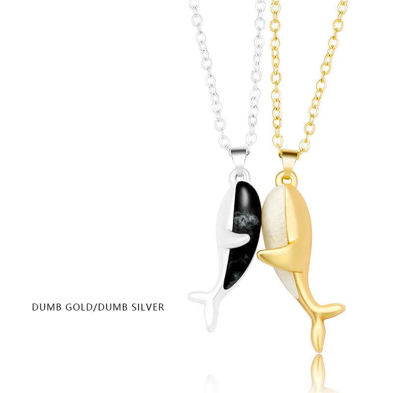 Palm couple magnet necklace with handshake clavicle chain in Korean style alloy geometric pendant white gold platinum black silver matt black