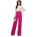 Solid colour draped wide leg pants for women, straight-leg polyester trousers with elastic waist, eight colour options