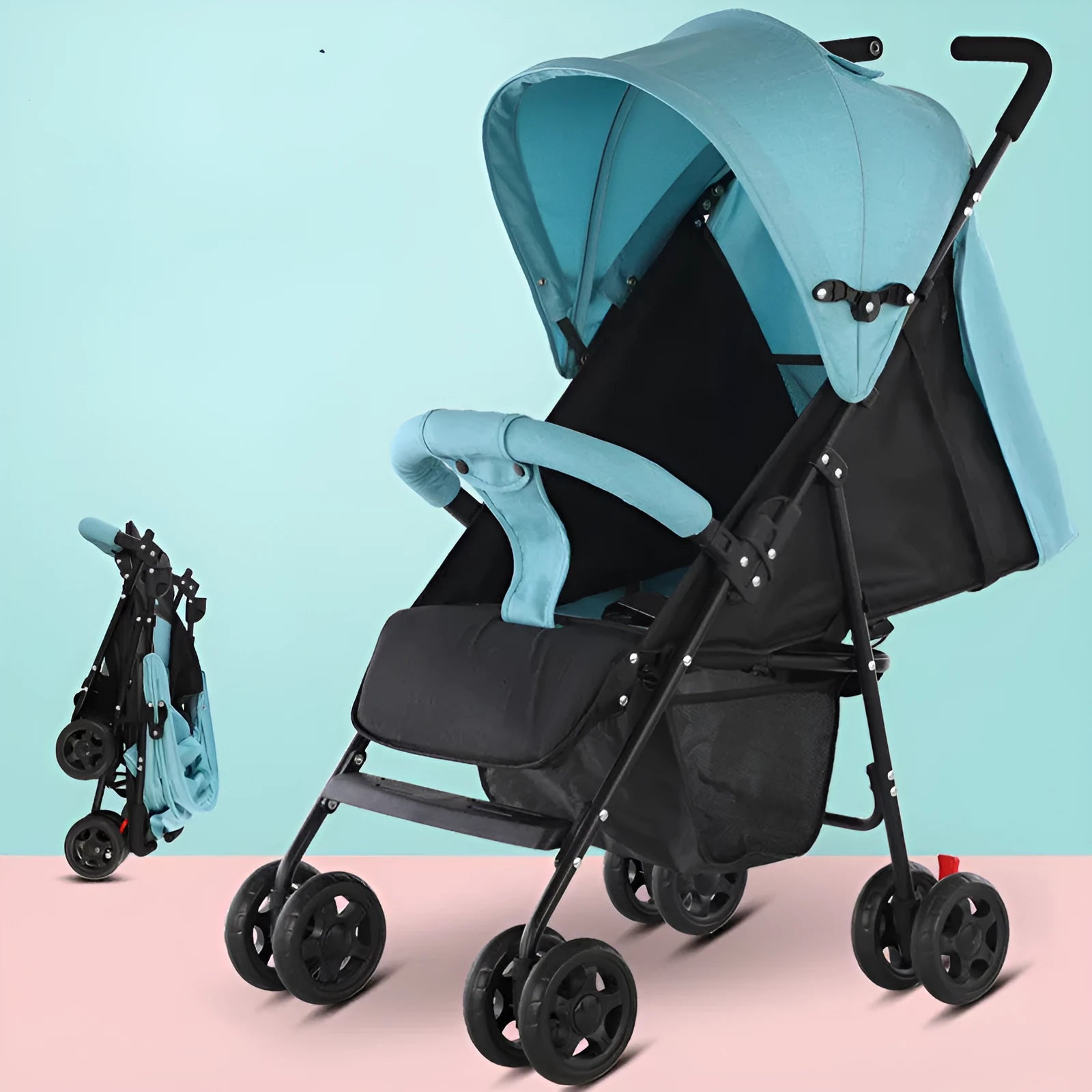 Lightweight wide and long baby stroller with sunshade in fashion grey colour