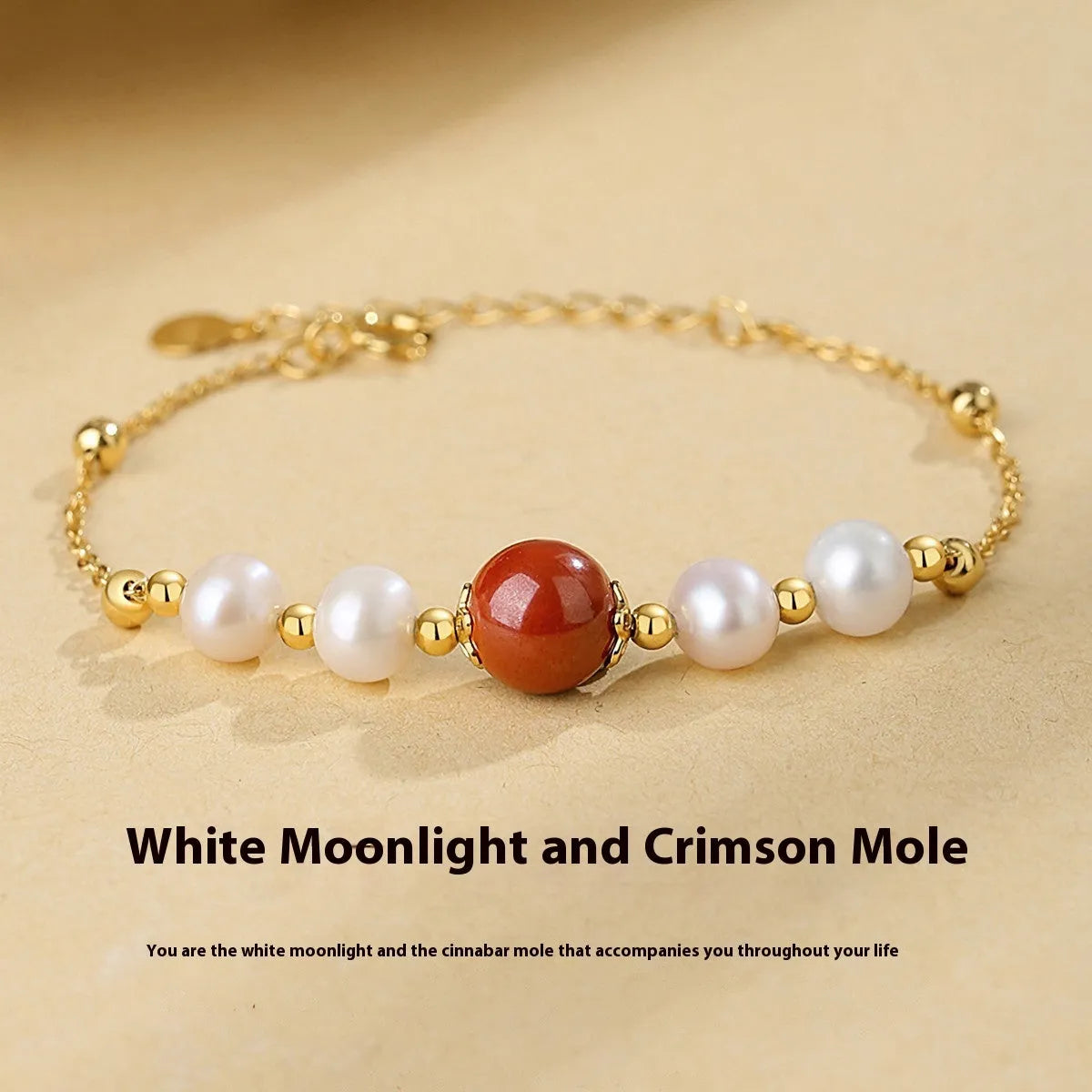 Yellow retro-style bracelet with red bean and cinnabar design on 925 silver band.