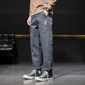 Men's casual retro straight leg trousers in khaki, cotton and bamboo fiber blend, zip fly, high waist