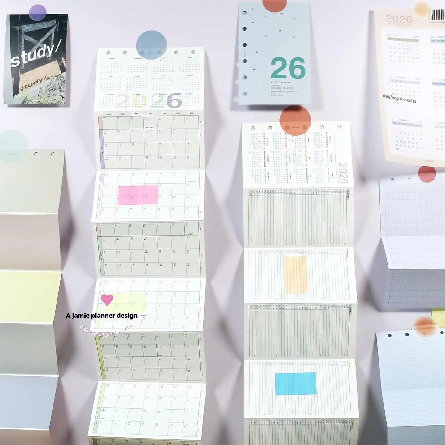 2026 calendar cards fold set with monthly layout for hand account planner inserts