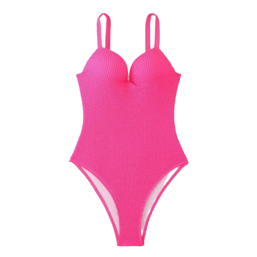 Women's one-piece swimsuit with sunken stripe pattern in polyester fabric for swimming