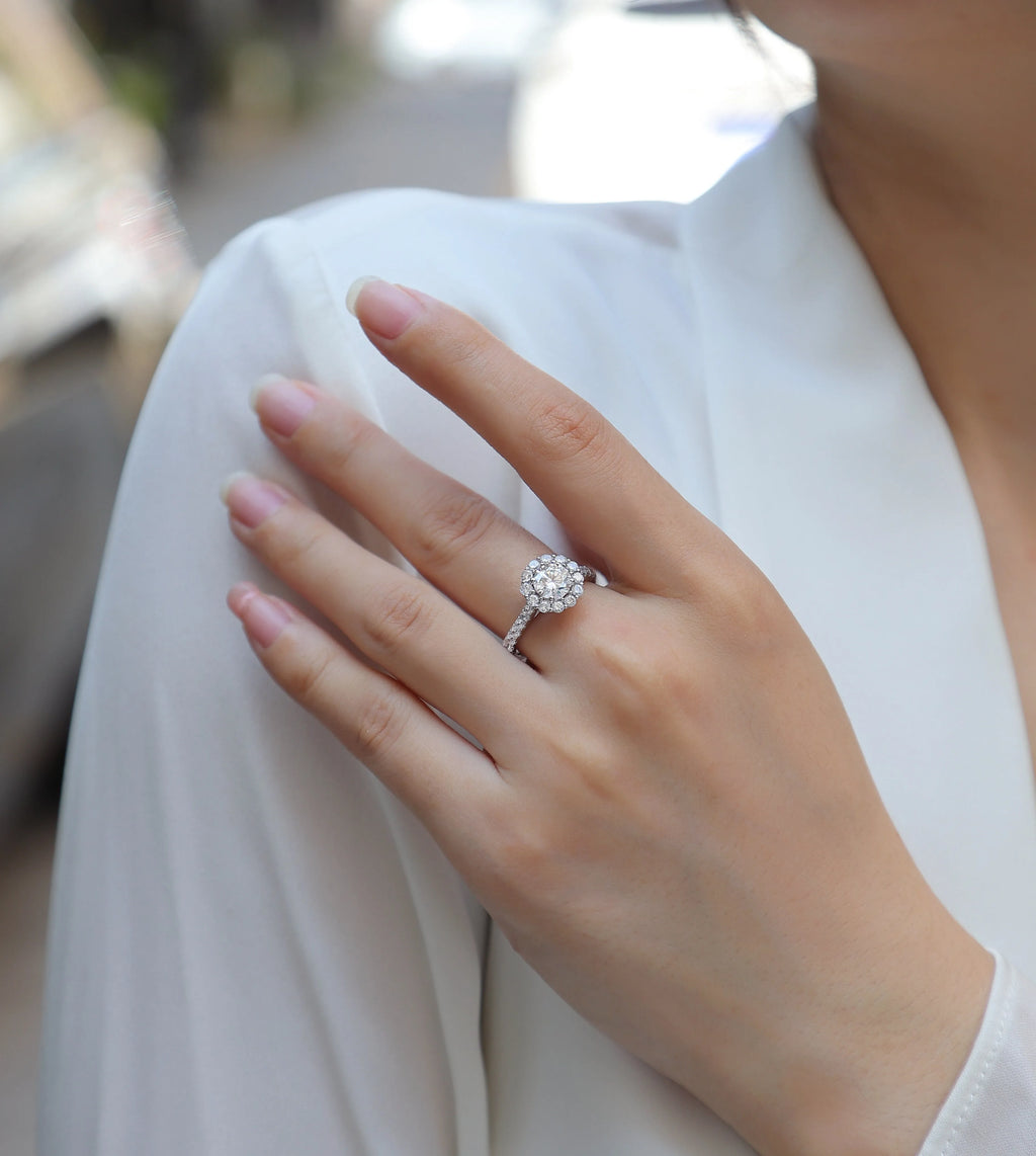 True Love 1-carat moissanite wedding ring set S925 silver platinum-plated in gift box with GRA certificate