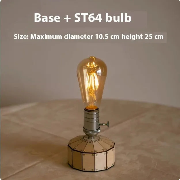 Retro glass USB charging bedside lamp with wooden base and ST64 style bulb