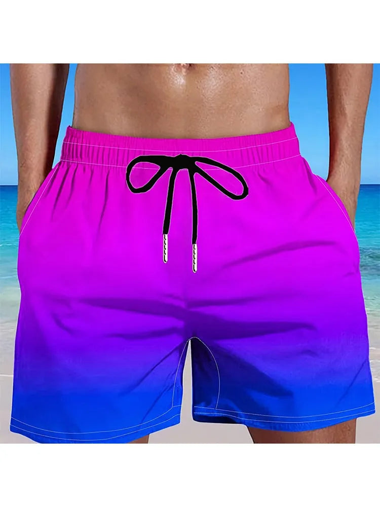 Men's gradient colour 3D digitally printed sports shorts in mesh fabric showing micro-elastic texture