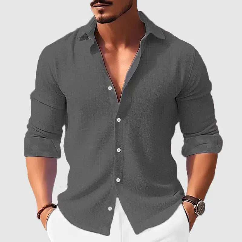 Printed men's long sleeve shirt with flower pattern in loose cardigan style, available in multiple colours