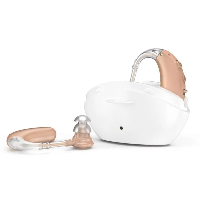 Rechargeable hearing aid for elderly dual-machine wireless ear back beige with USB charger