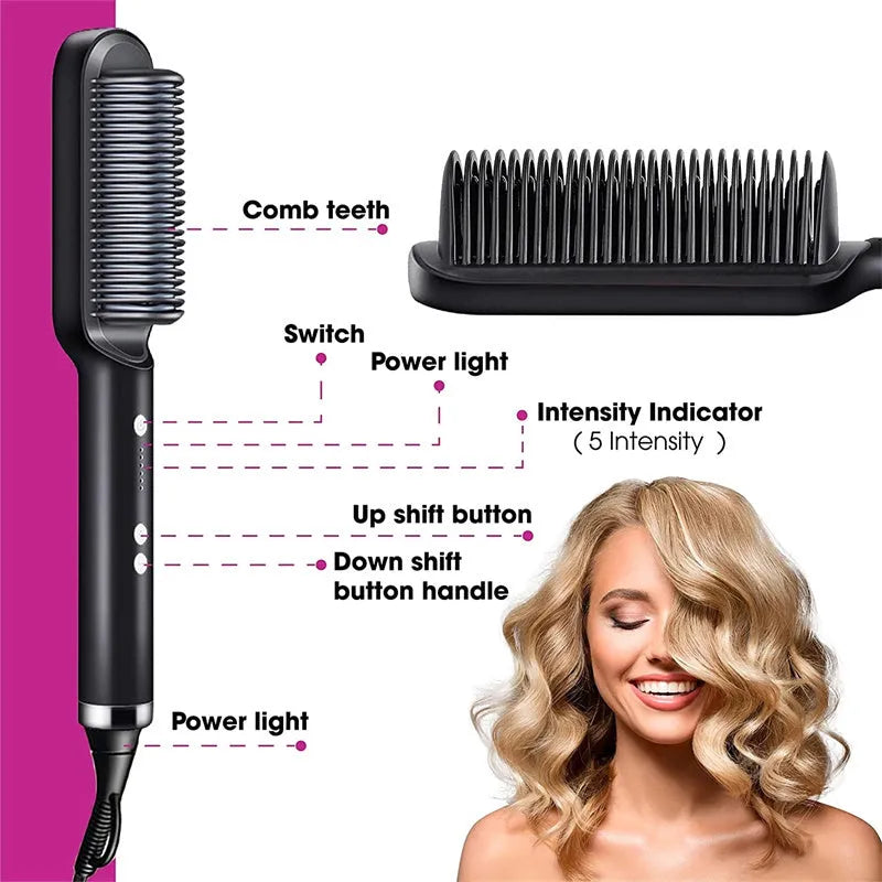 Red dual-purpose hair straightener and curling tong with tourmaline ceramic plates