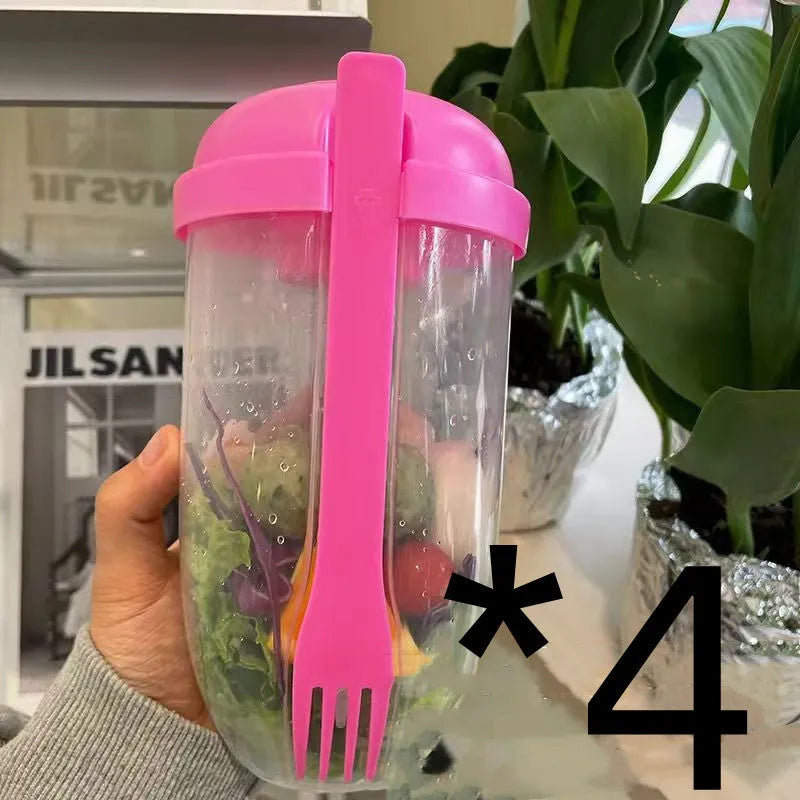 Ins style 1000ml salad cup with white fork and leak-proof cover, Klein Blue colour, on white background