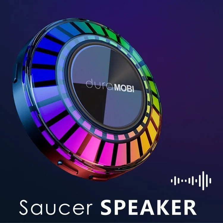 Black portable Bluetooth subwoofer with 72-colour breathing lighting effect for car desktop home use