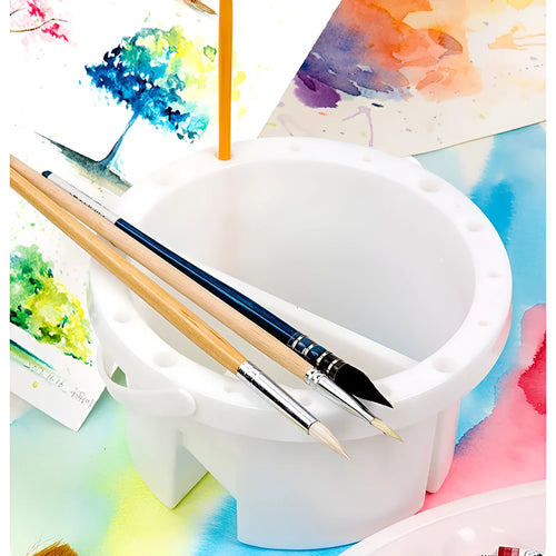 White plastic brush holder for painting with 16.5 cm diameter