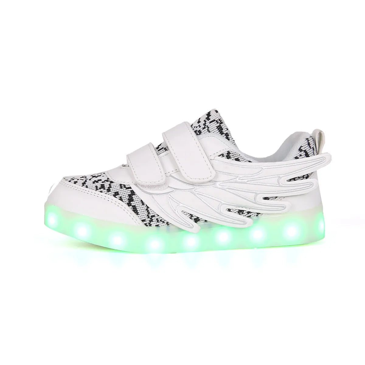 Children's plum red and white LED light-up sneakers with USB charging port