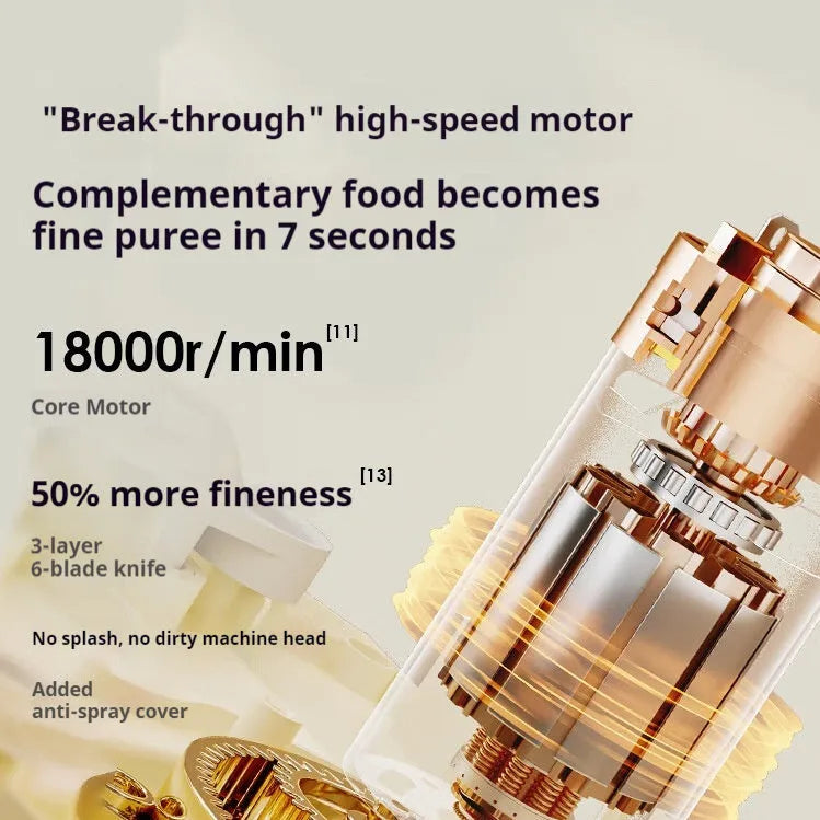 Beige multifunctional baby cooking machine with stewing and stirring functions, 30-200ml capacity, stainless steel construction