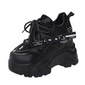 White women's mesh platform sports shoes with cross strap and a 6-8cm rubber sole.