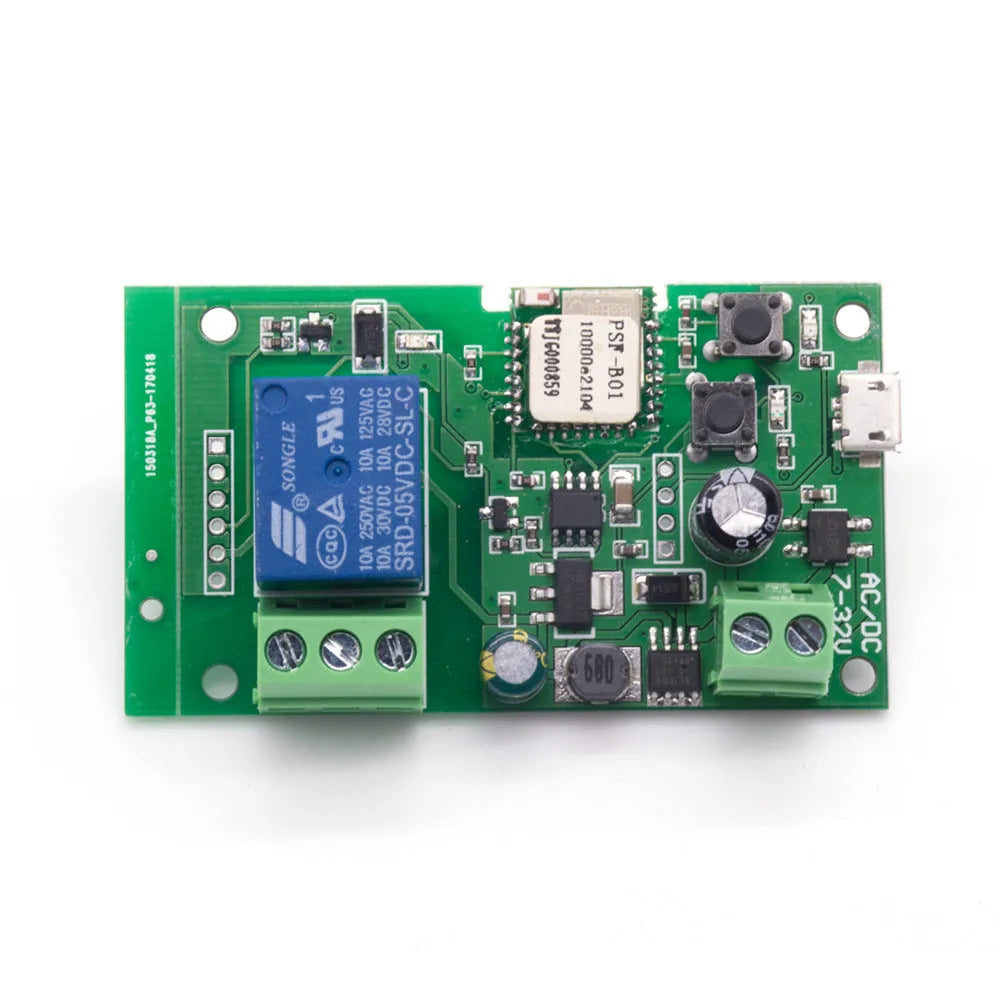 SMG-WF01 one-channel relay module with Wi-Fi remote control showing compact rectangular design