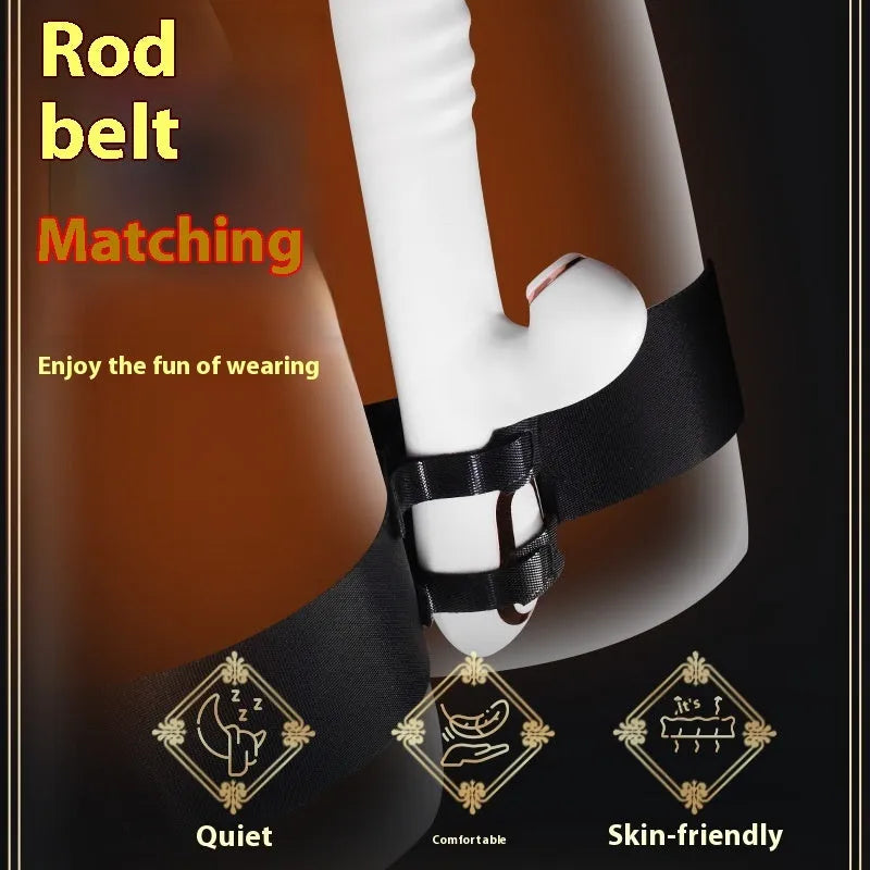 Black adult toy strap with adjustable knitted belt for hands-free intimate stimulation