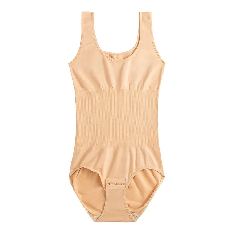 Seamless nylon bodysuit corset for women in apricot colour on size chart