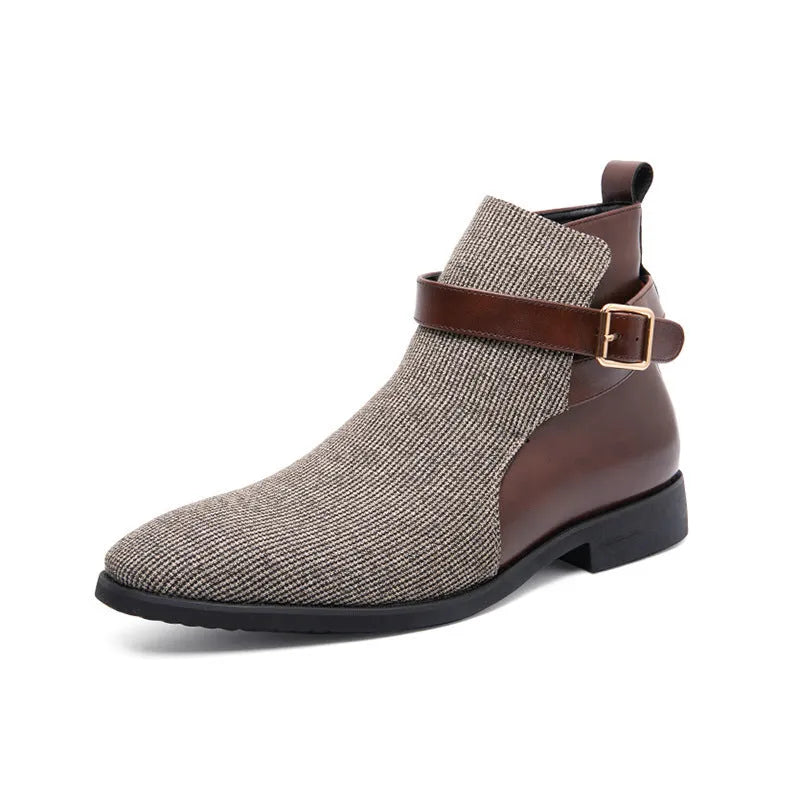 Men's high top retro platform biker boots with rubber sole, front lace-up, in beige colour