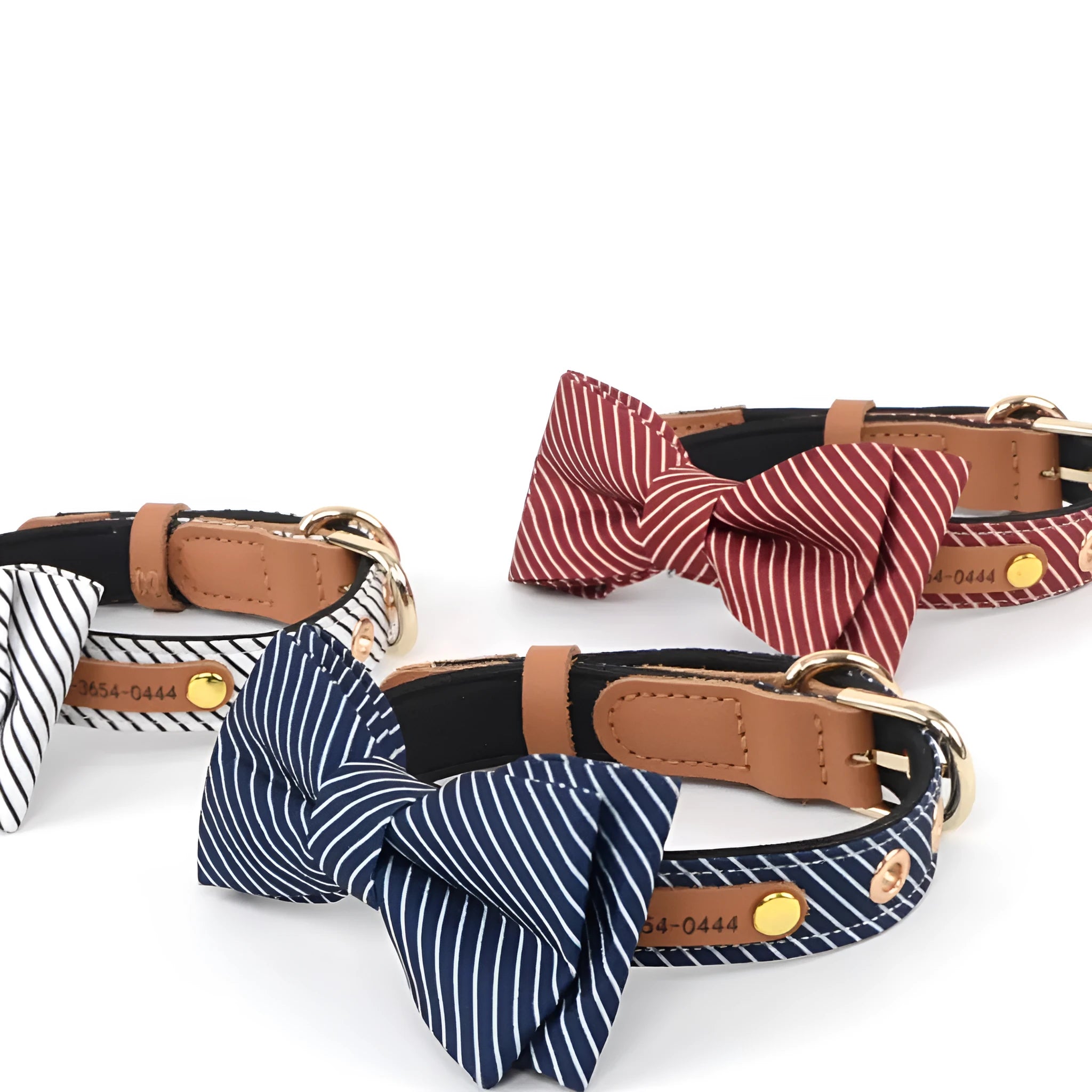 Simple cotton dog collar with detachable leather-accented bow in three colour options