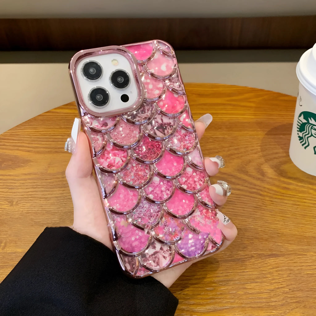Mermaid scale TPU phone case for iPhone, electroplated finish, shows three-dimensional texture in Gold colour