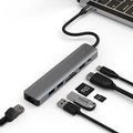7-in-1 USB C computer hub with SD card slots and charging port for laptop connectivity expansion