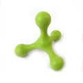 Blue silicone three-legged chew toy for puppies on a white background.
