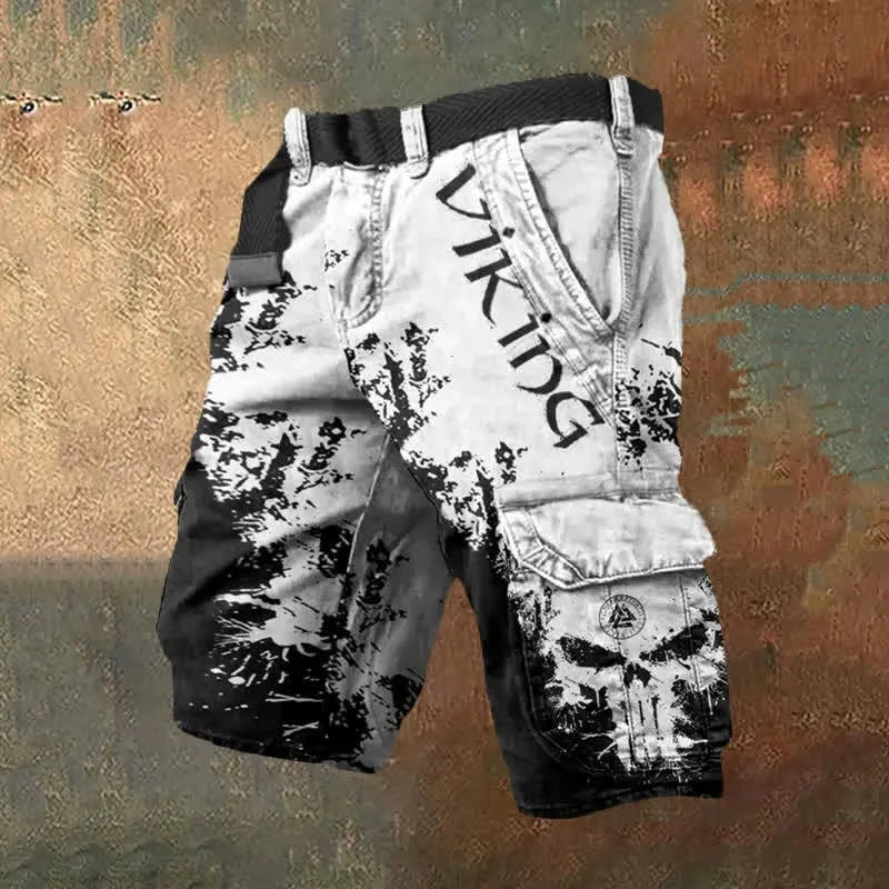 Man wearing black polyester shorts with a 3D digital printed pattern.