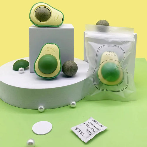 Avocado cat mint multifunctional catnip toy with 360 rotating self-healing design, 27mm ABS sphere, green and white colour
