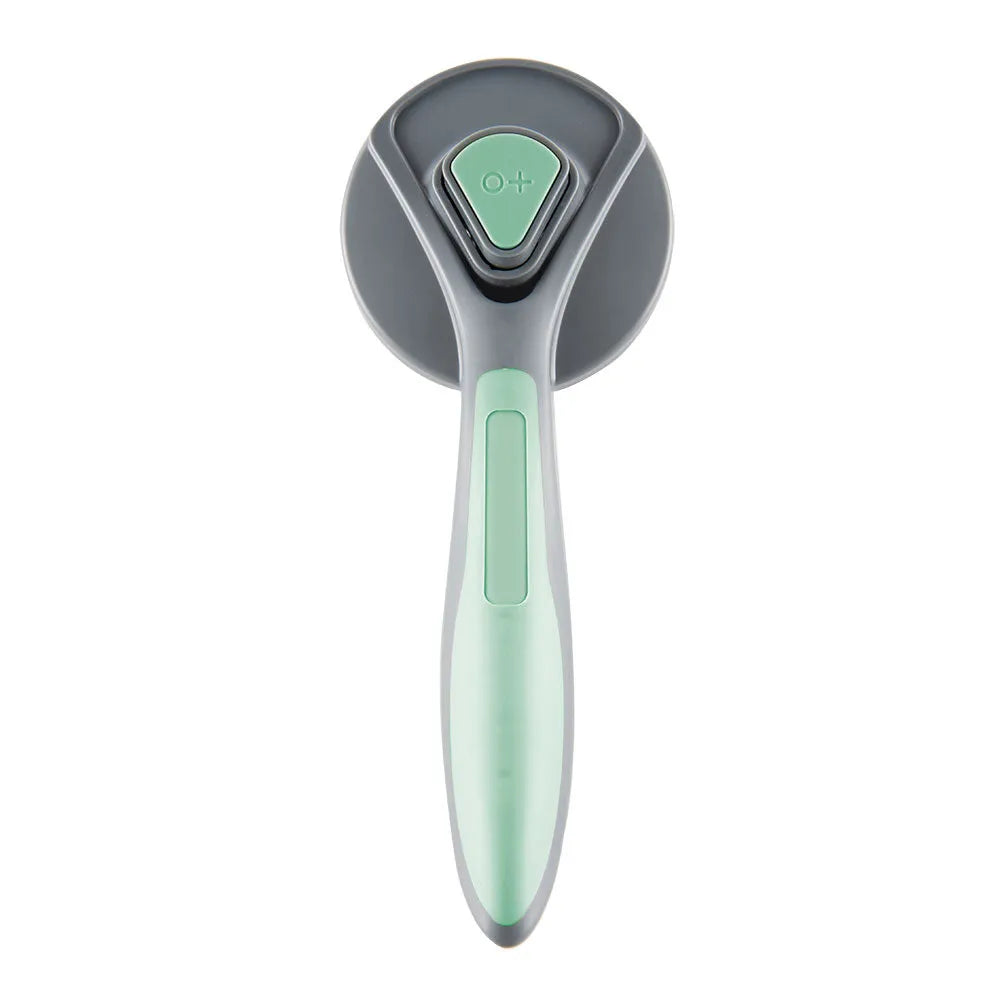 Grey, green, or pink self-cleaning slicker brush for grooming cats, dogs, and rabbits.