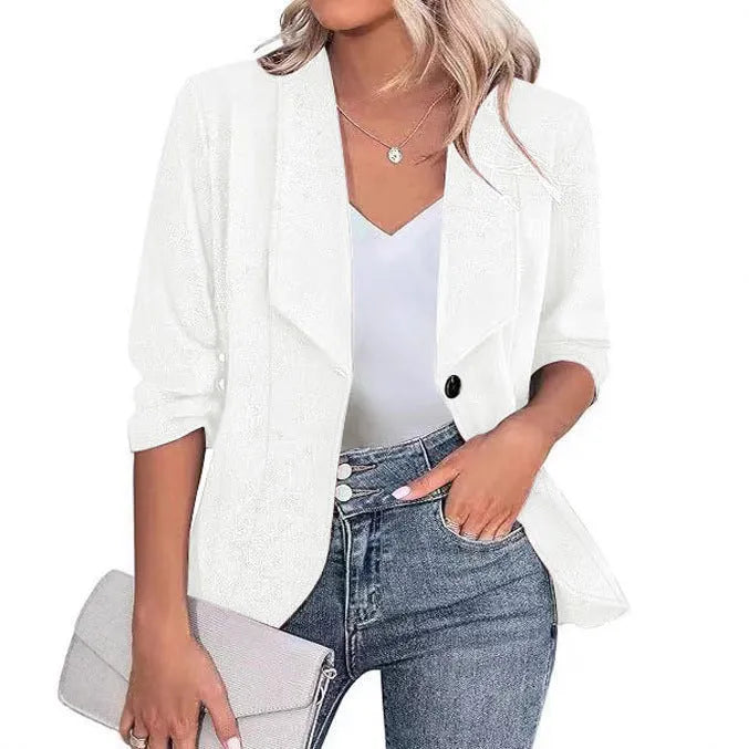 Slim-fit women's cardigan suit jacket in black, white or wine red polyester