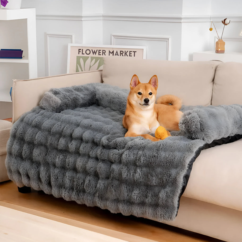 Kennel right angle removable washable pet sofa in dark gray with plush cover, size M