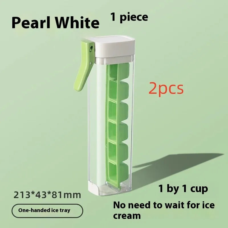 Food grade press-release ice cube tray with storage box in Maldives colour or pearl white.