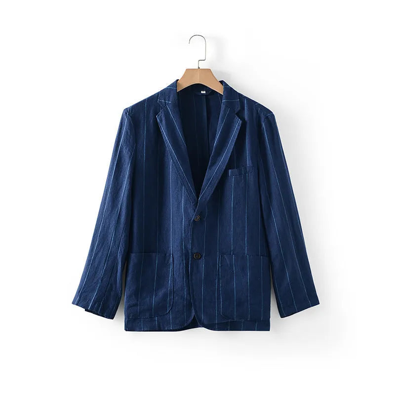 Men's linen striped casual jacket in coffee colour for everyday wear