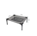 Black oxford cloth outdoor dog bed with steel frame measuring 55cm wide for camping and travel