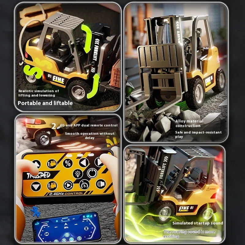 Bluetooth simulation engineering model remote-control automobile 1:64 mini alloy fork lift with mobile phone connection