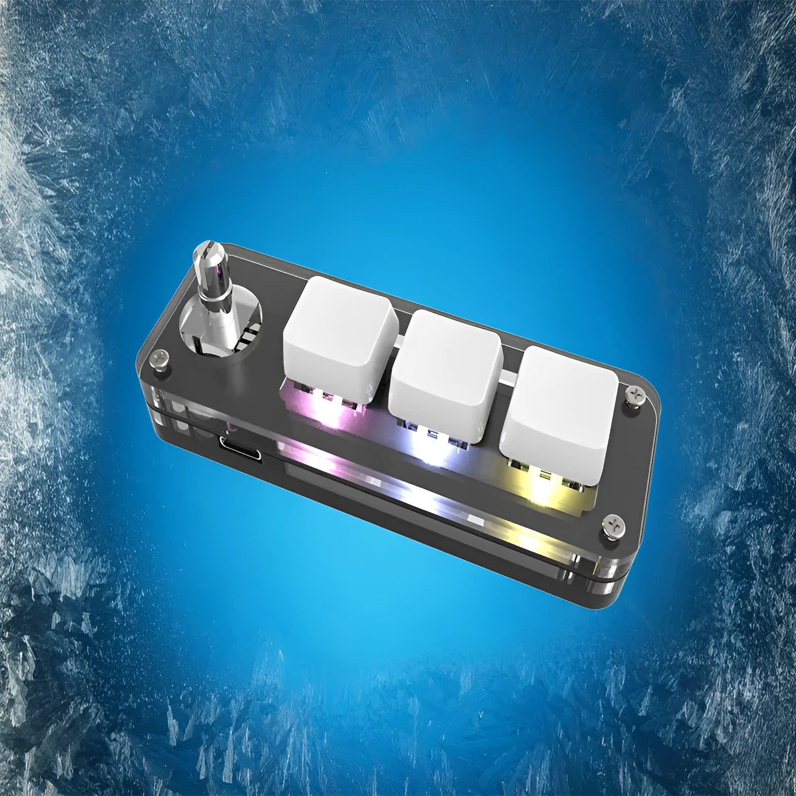 Black programmable mini keyboard with RGB backlit copy and paste keys