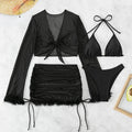 Black women's bikini set with long sleeves and briefs bottom for swimming