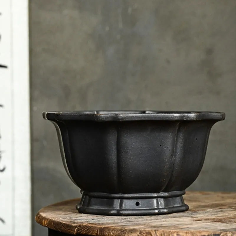 Handmade purple sand round flower pot with simple elegant colour for indoor plants like lotus and begonia