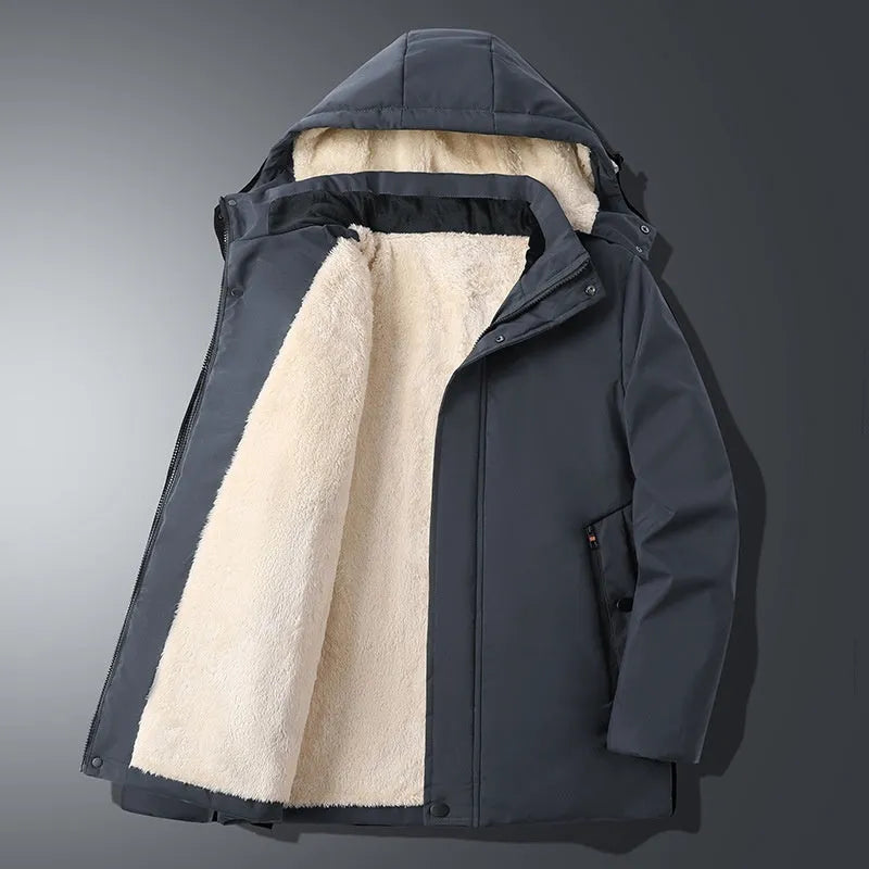 Men's thick cotton jacket in solid black, with zipper pocket and cardigan style, regular fit
