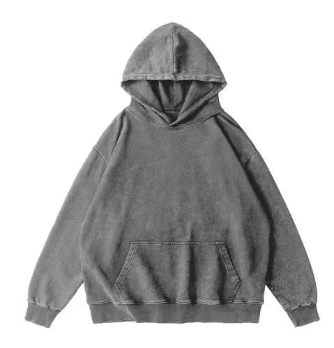 Men's batik washed cotton hoodie in loose fit with drop-shoulder sleeves showing washed colour pattern